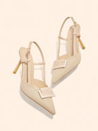 BIZCHIC Women's Pointed Toe Kitten Heel Backstrap Slingback Pumps shein