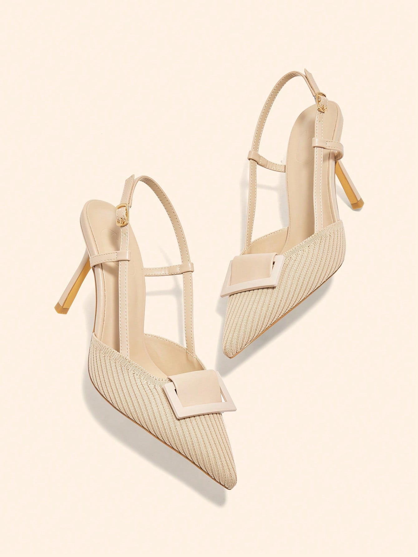 BIZCHIC Women's Pointed Toe Kitten Heel Backstrap Slingback Pumps shein