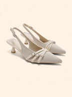 BIZCHIC Women's Pointed Toe Kitten Heel Backstrap Slingback Pumps shein