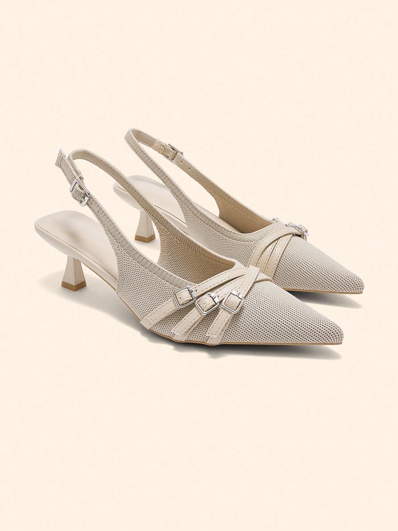 BIZCHIC Women's Pointed Toe Kitten Heel Backstrap Slingback Pumps shein