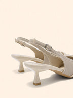 BIZCHIC Women's Pointed Toe Kitten Heel Backstrap Slingback Pumps shein