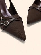 BIZCHIC Women's Pointed Toe Kitten Heel Backstrap Slingback Pumps shein