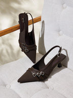 BIZCHIC Women's Pointed Toe Kitten Heel Backstrap Slingback Pumps shein