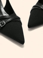 BIZCHIC Women's Pointed Toe Kitten Heel Backstrap Slingback Pumps shein