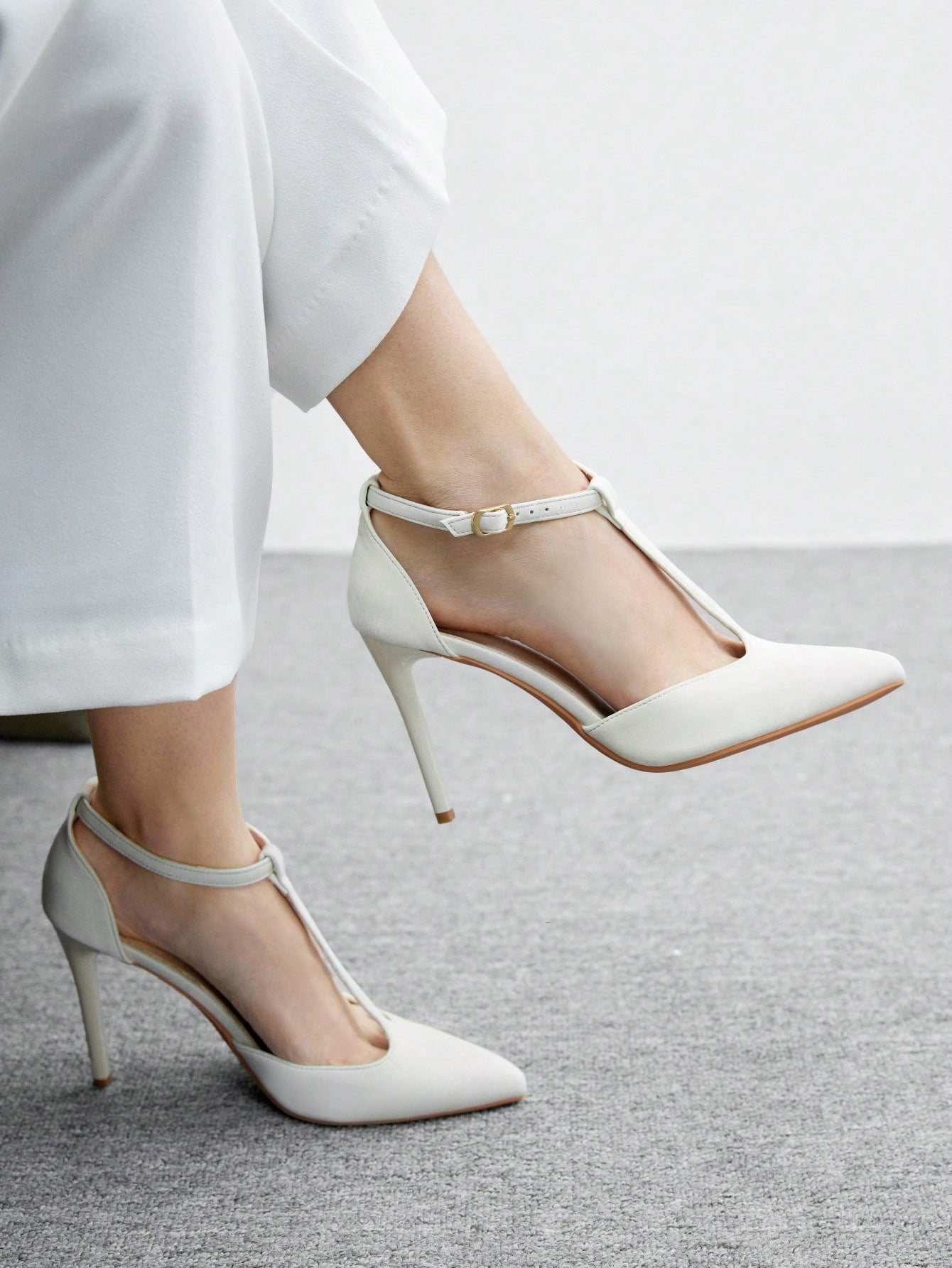 T-Strap Pointed Toe High Heel Pumps
