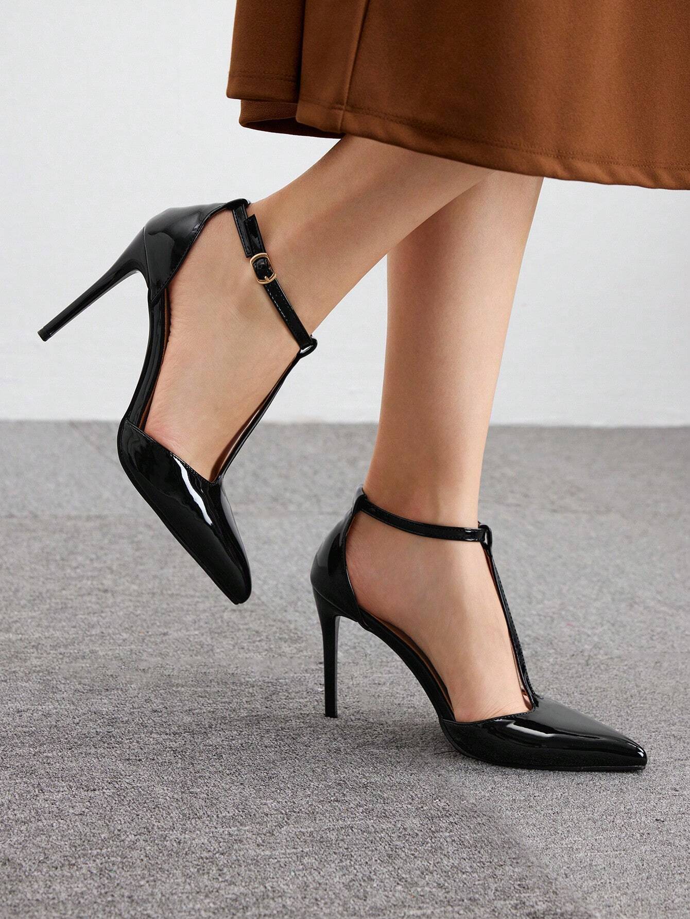 T-Strap Pointed Toe High Heel Pumps