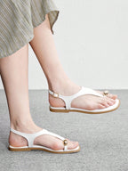 Square Toe Flat Bottom Black Strip Buckle Women's Flat Sandals shein