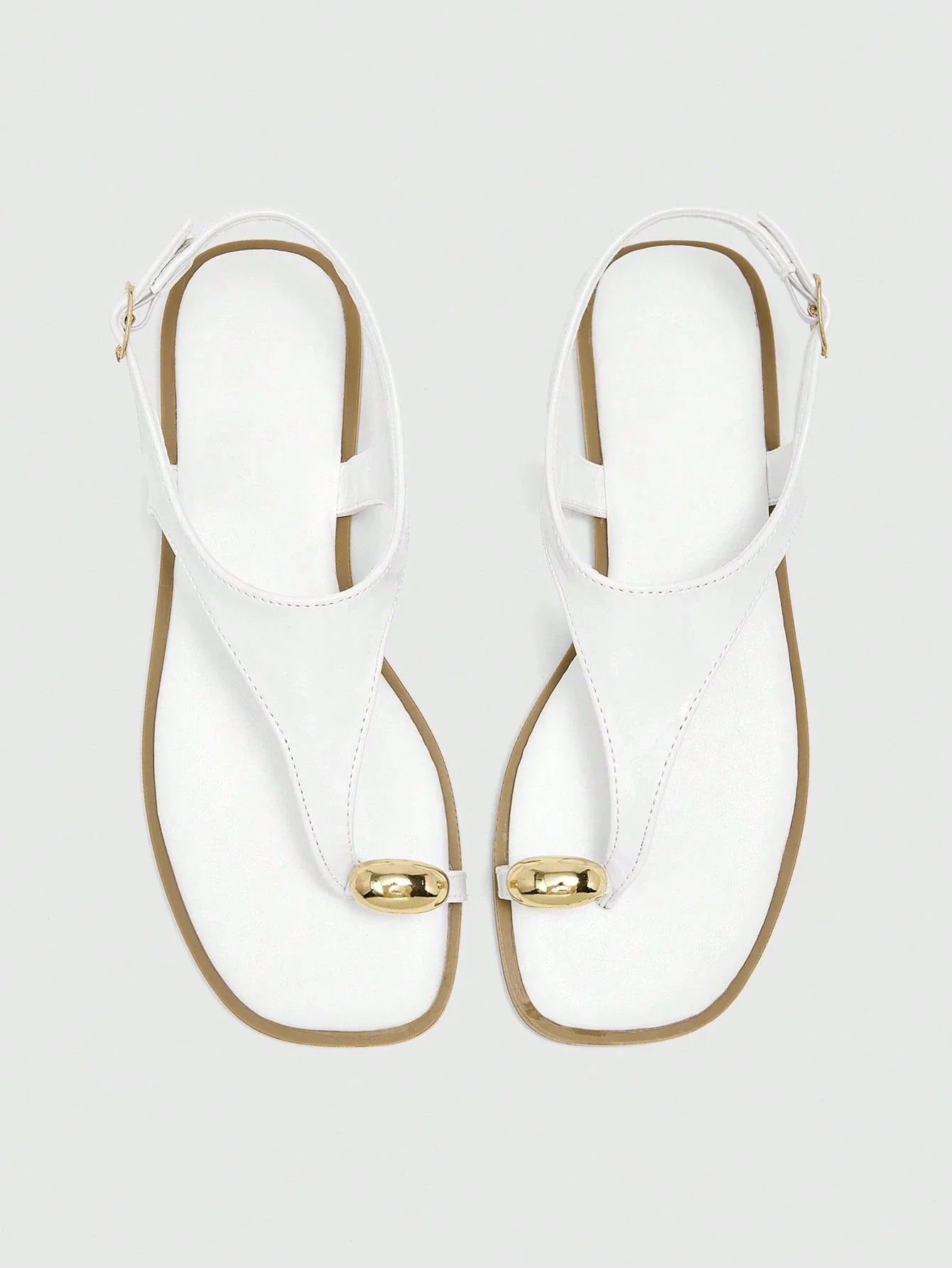 Square Toe Flat Bottom Black Strip Buckle Women's Flat Sandals shein