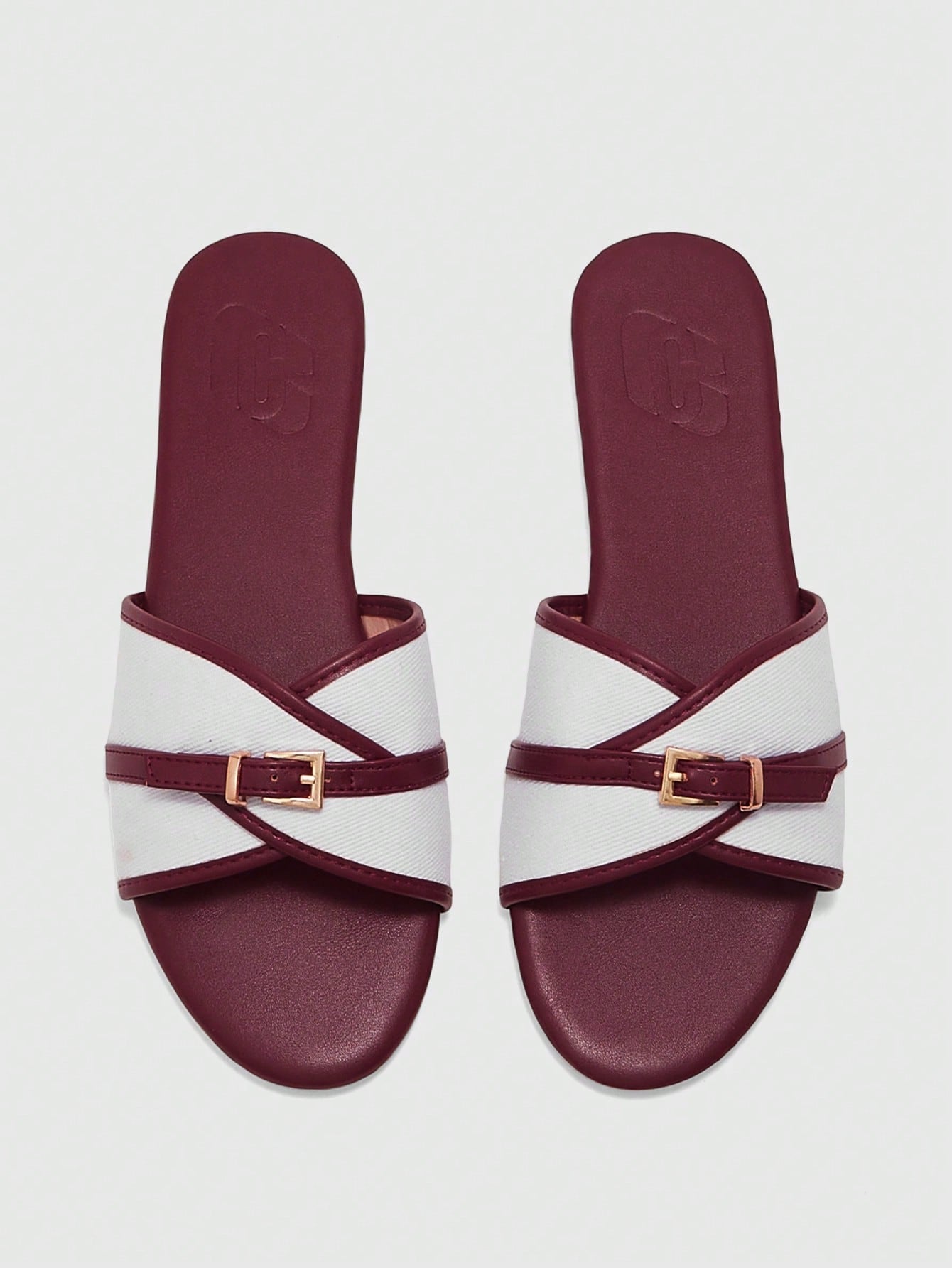 Simple Buckle Color Block Flat Sandals shein