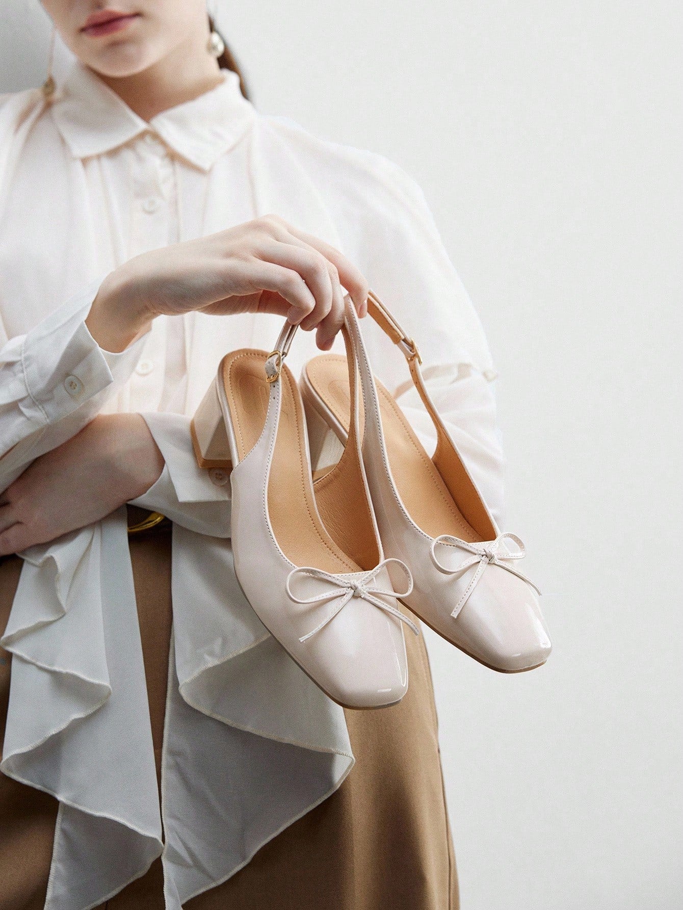 Women's Fashion Bow Backstrap Classic Low Chunky Heel Flats