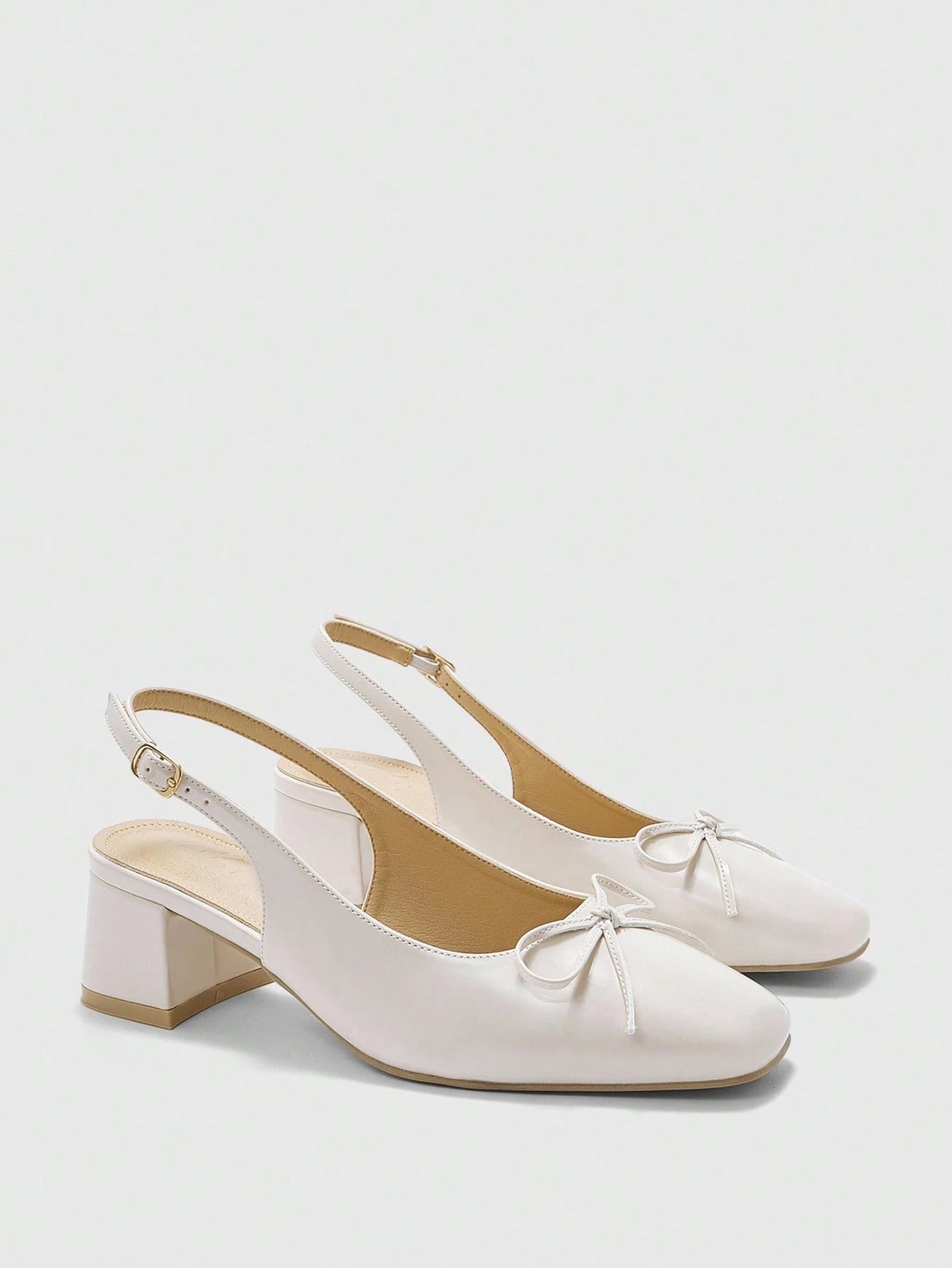 Women's Fashion Bow Backstrap Classic Low Chunky Heel Flats