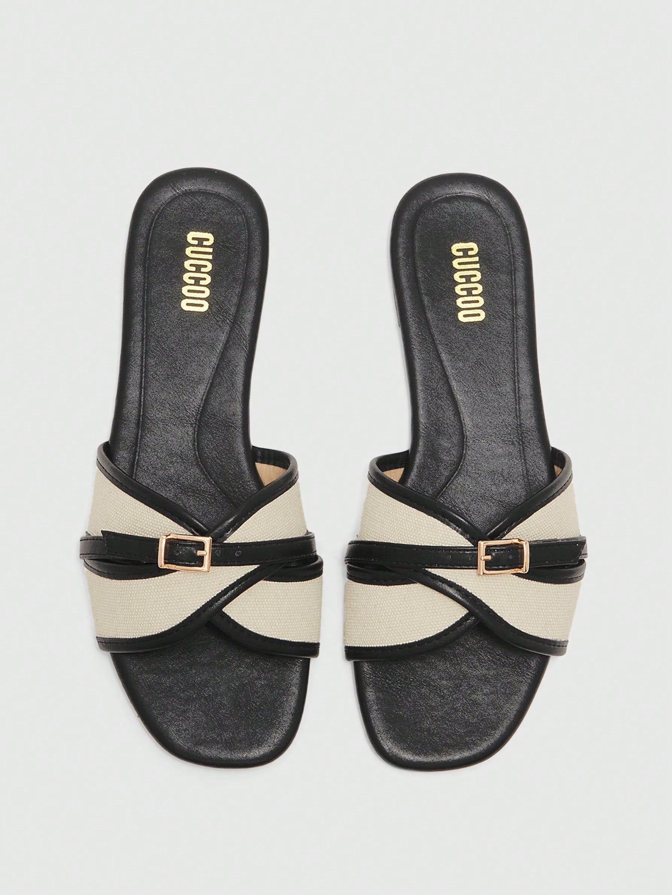 Simple Buckle Color Block Flat Sandals shein