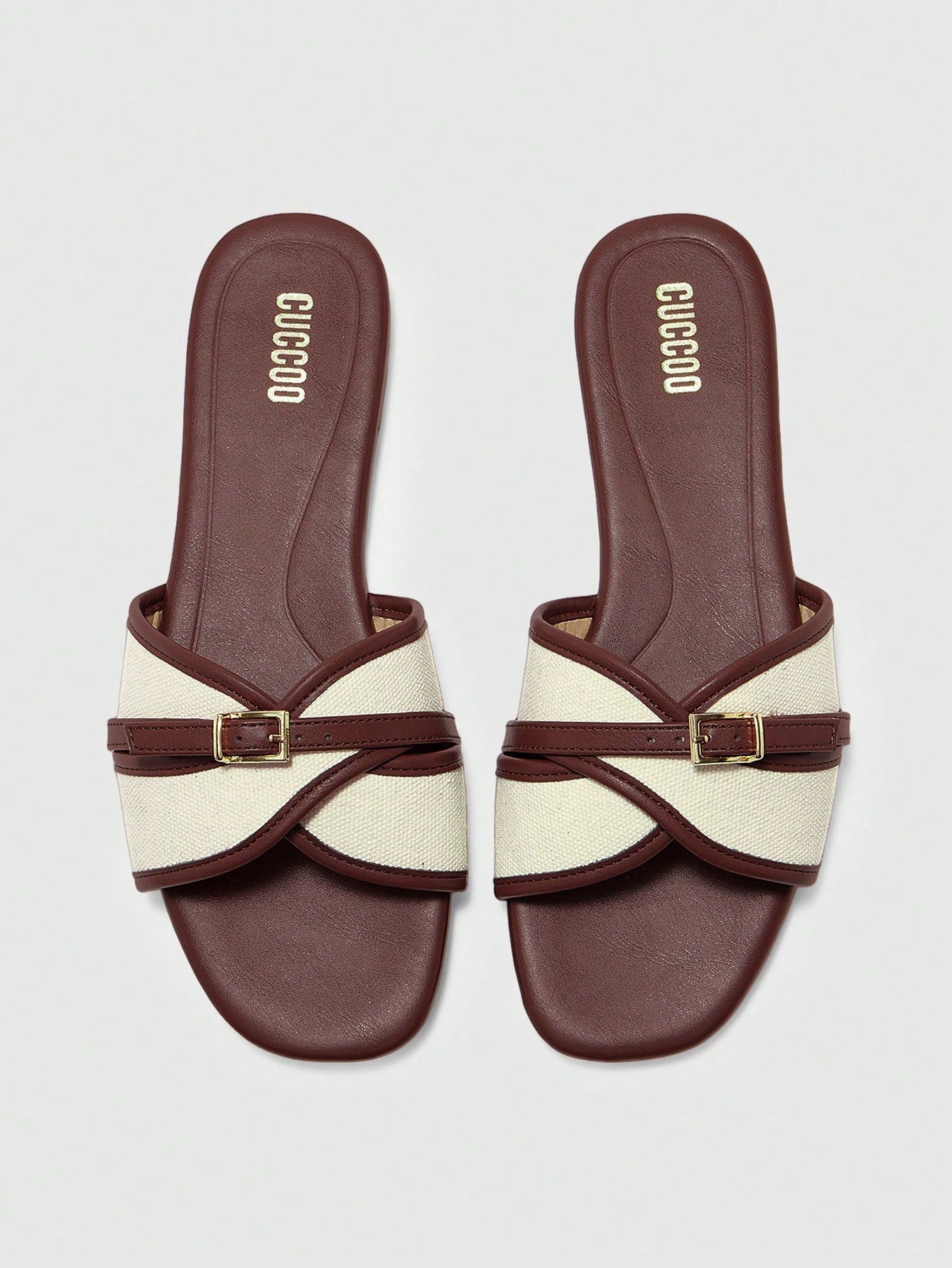 Simple Buckle Color Block Flat Sandals shein