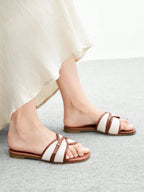 Simple Buckle Color Block Flat Sandals shein