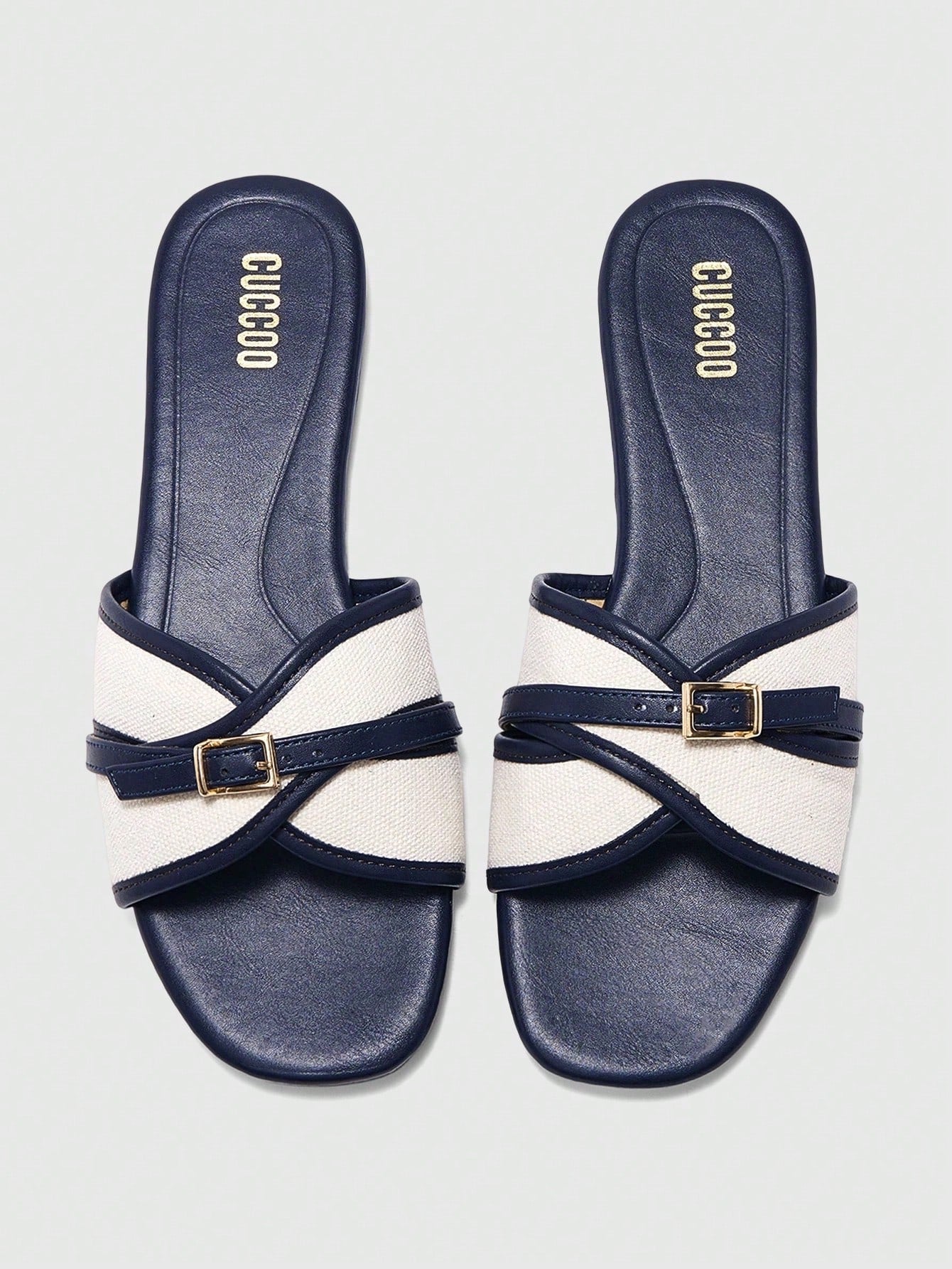 Simple Buckle Color Block Flat Sandals shein