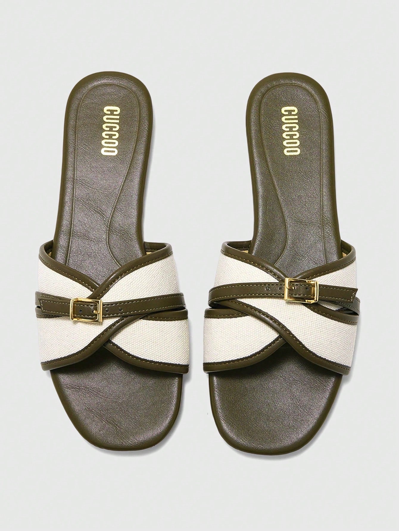 Simple Buckle Color Block Flat Sandals shein