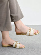 Simple Buckle Color Block Flat Sandals shein