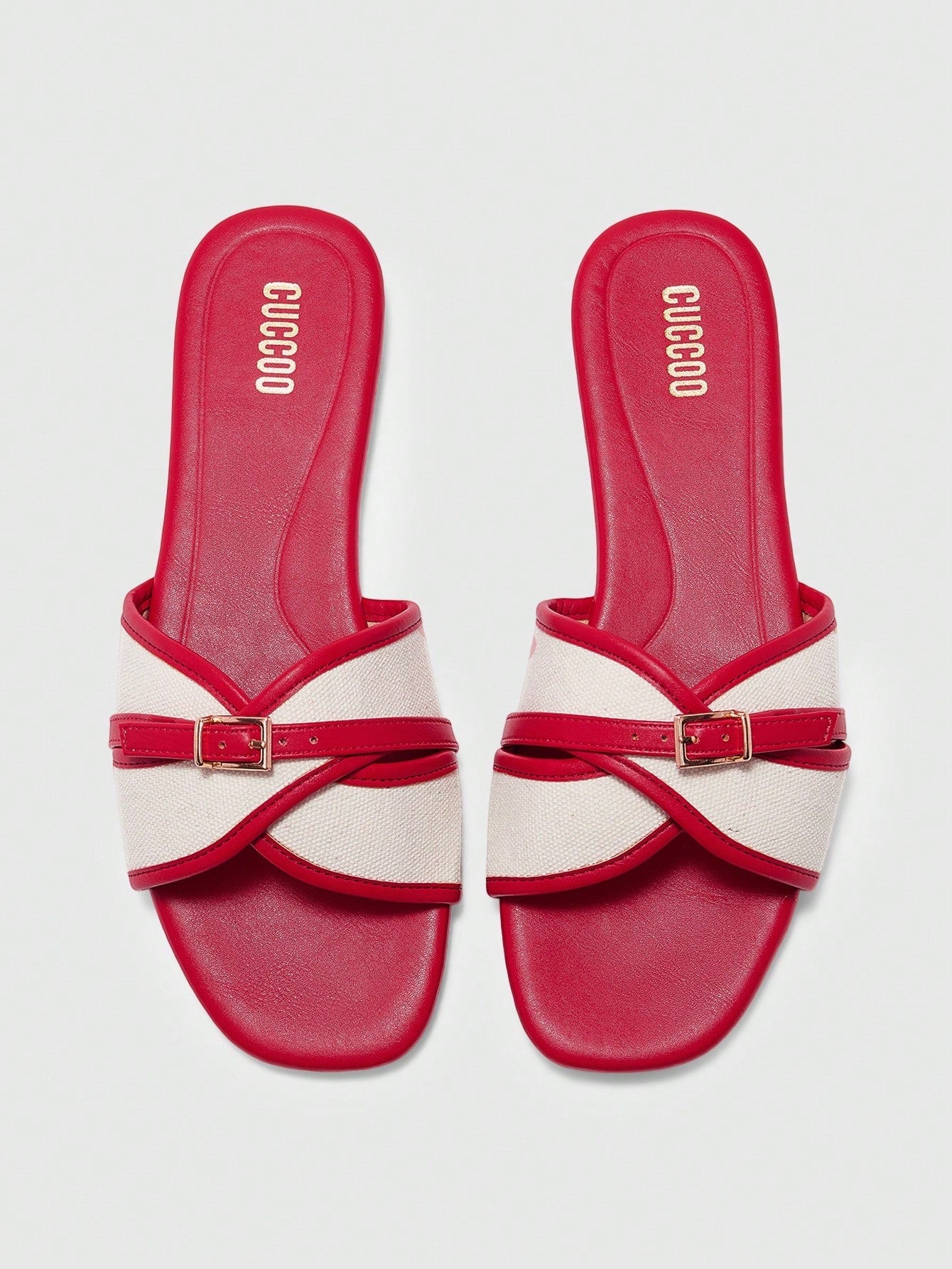 Simple Buckle Color Block Flat Sandals shein