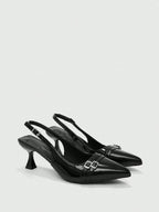 BIZCHIC Women's Pointed Toe Kitten Heel Backstrap Slingback Pumps shein