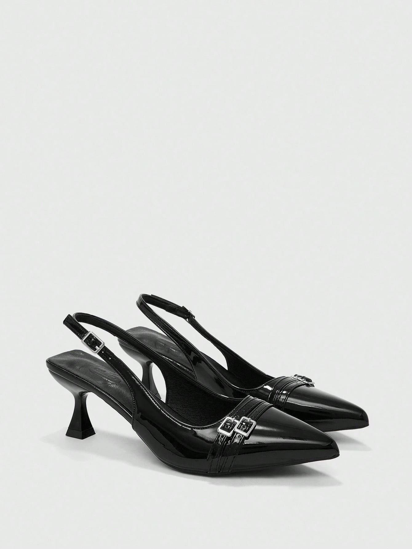 BIZCHIC Women's Pointed Toe Kitten Heel Backstrap Slingback Pumps shein