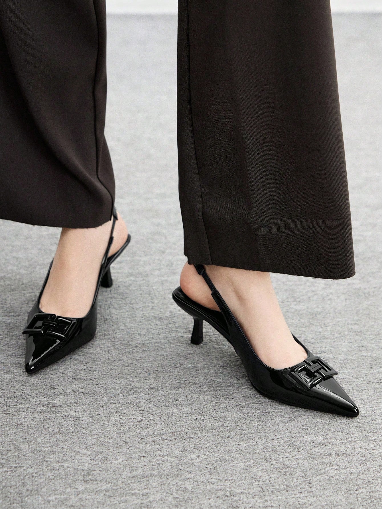 BIZCHIC Women's Pointed Toe Kitten Heel Backstrap Slingback Pumps shein