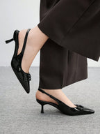 BIZCHIC Women's Pointed Toe Kitten Heel Backstrap Slingback Pumps shein