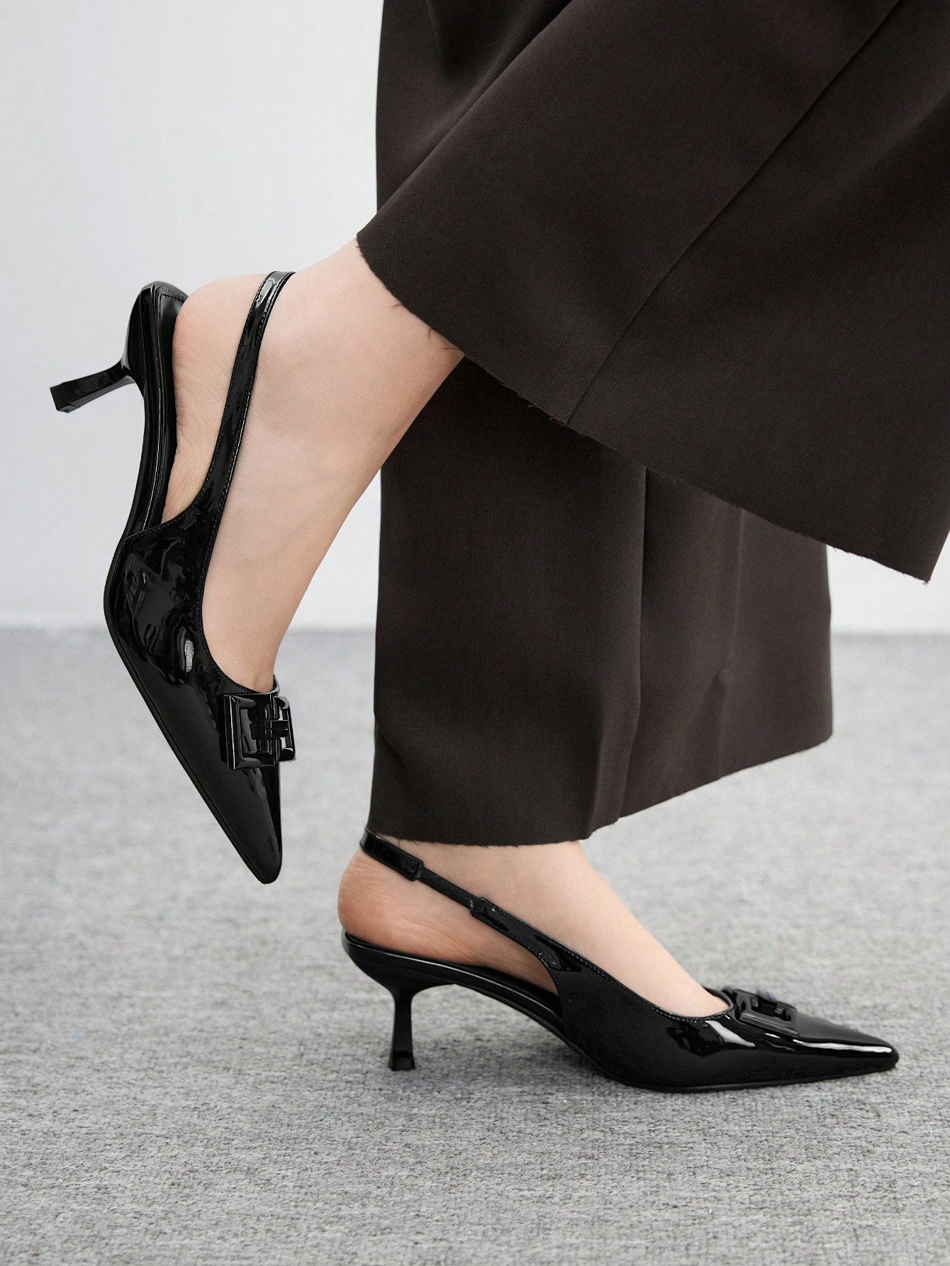 BIZCHIC Women's Pointed Toe Kitten Heel Backstrap Slingback Pumps shein