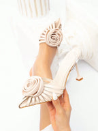 CUCCOO CHICEST Women's Elegant Decor Hollow Design Pointed Toe Leather Stiletto shein