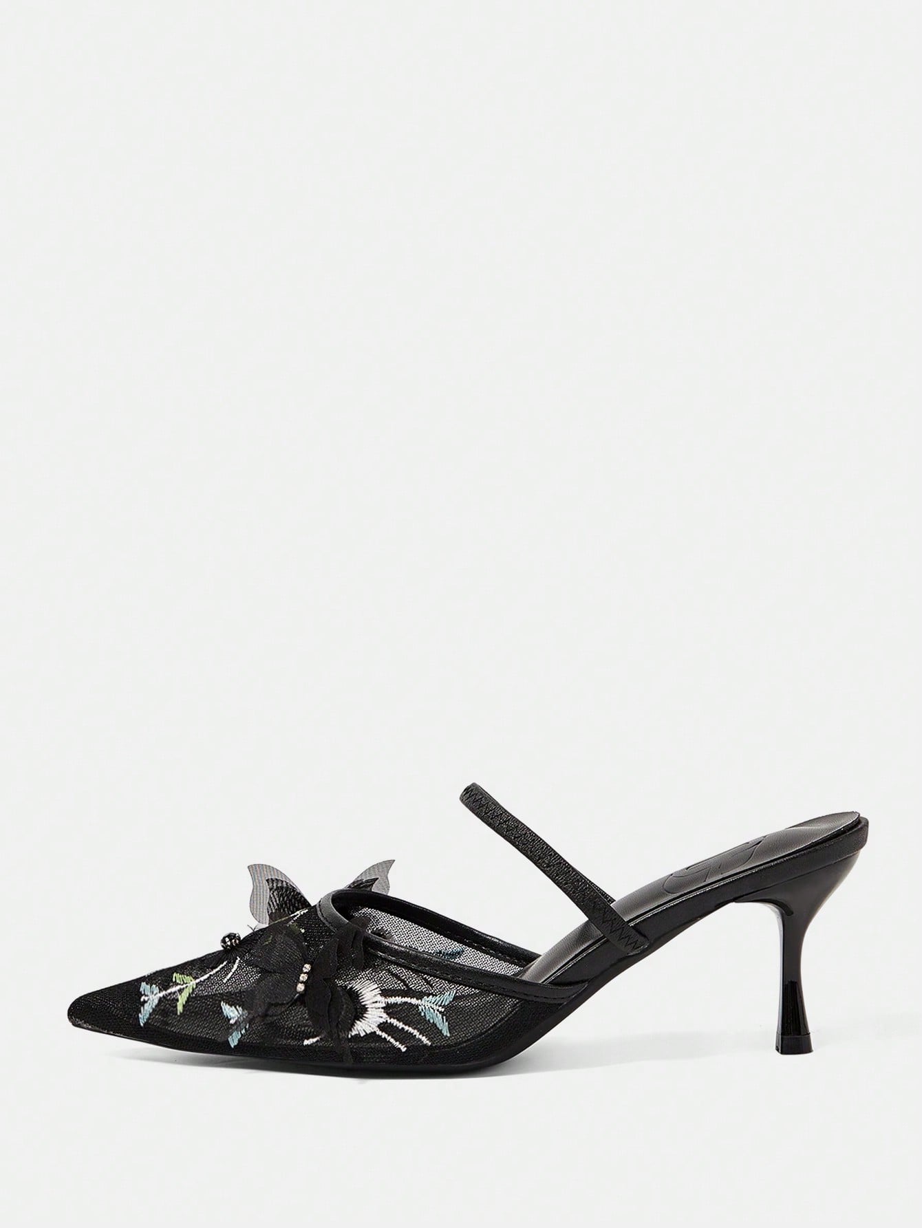 Women's Fashionable Black Floral Elegant High Heel Party Sandals shein