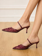 Women's Fashionable Black Floral Elegant High Heel Party Sandals shein