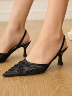 Women's Fashionable Black Floral Elegant High Heel Party Sandals shein