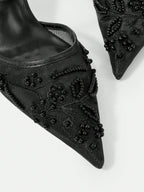 Women's Fashionable Black Floral Elegant High Heel Party Sandals shein