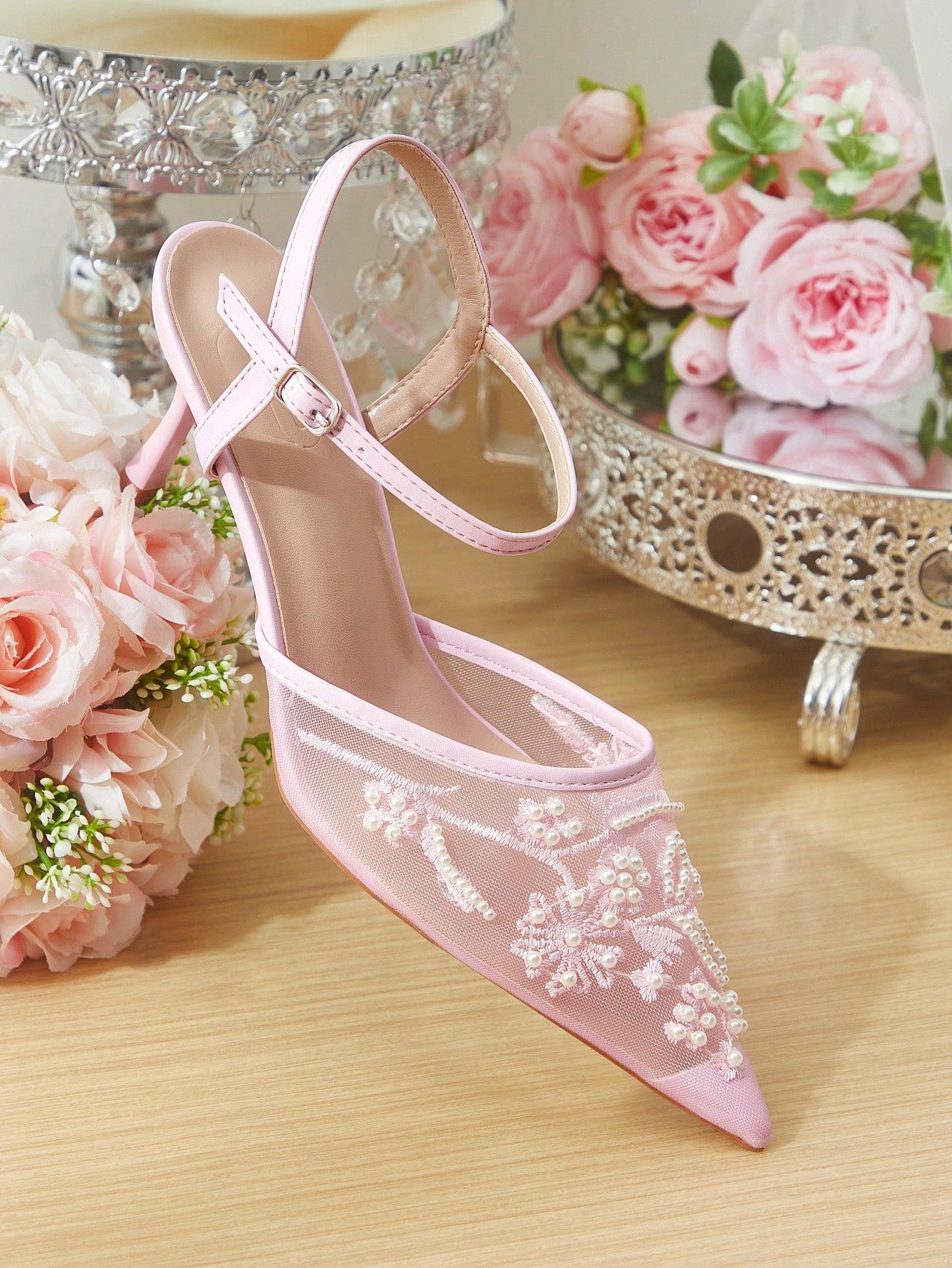 Women's Fashionable Black Floral Elegant High Heel Party Sandals shein