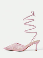 Women's Fashionable Black Floral Elegant High Heel Party Sandals shein