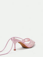 Women's Fashionable Black Floral Elegant High Heel Party Sandals shein