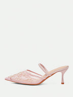 Women's Fashionable Black Floral Elegant High Heel Party Sandals shein