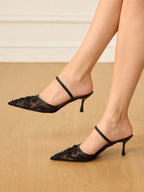 Women's Fashionable Black Floral Elegant High Heel Party Sandals shein