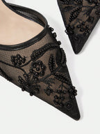 Women's Fashionable Black Floral Elegant High Heel Party Sandals shein