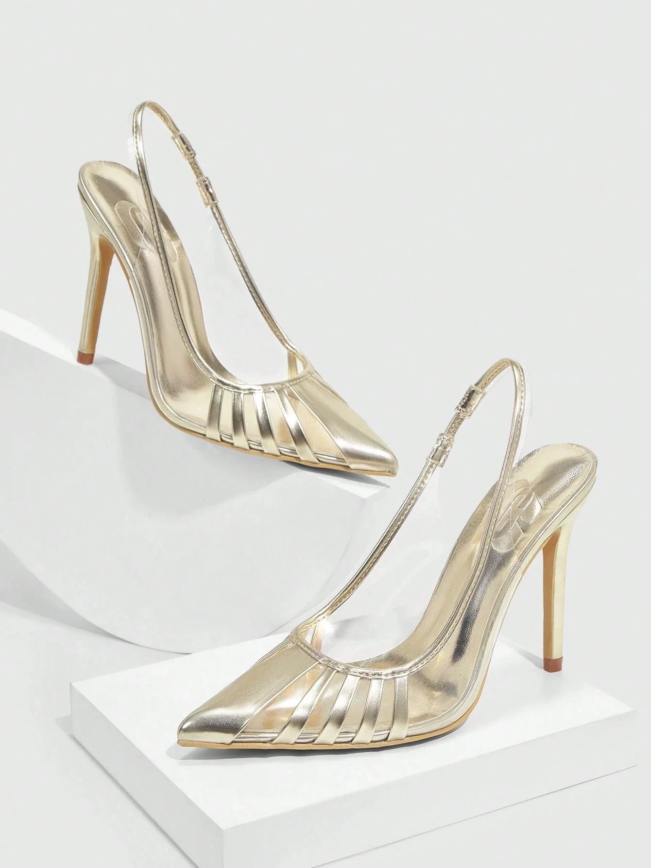 Fashion High-Heeled TPU Glitter Colorblock Design With Structured Front Women Shoes shein