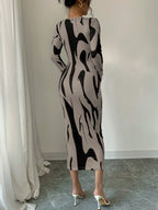 Calvaya Asymmetrical Print Bodycon Long Sleeve Midi Dress shein