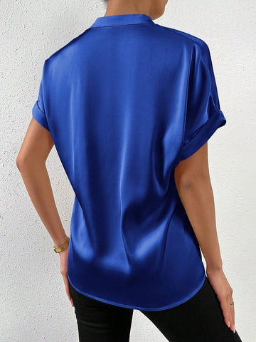 RosyDaze Solid Batwing Sleeve Satin Shirt