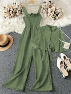 Women's Woven Leisure Vacation Summer Two Pieces Set shein