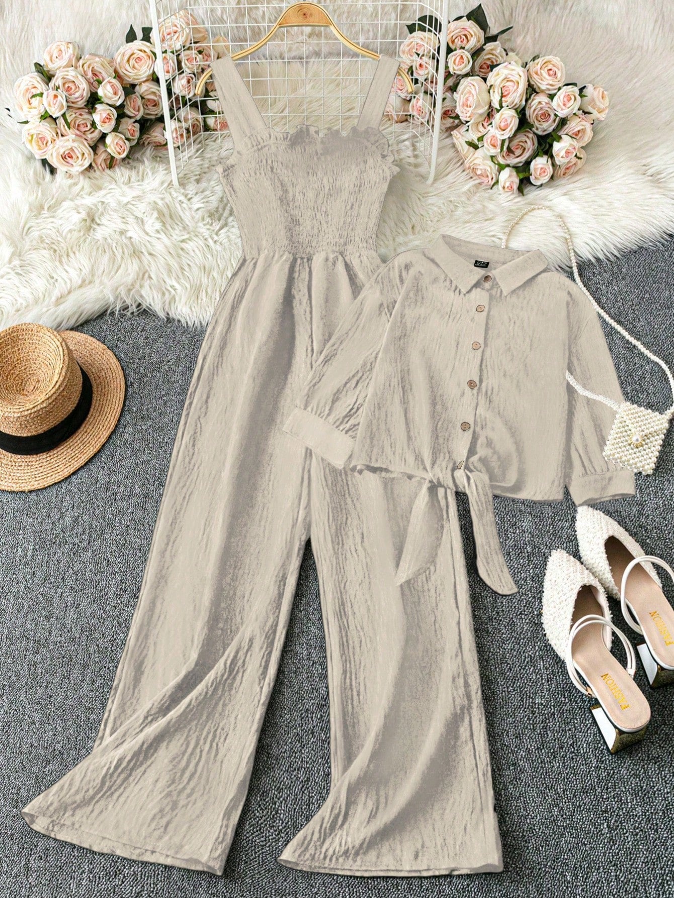 Women's Woven Leisure Vacation Summer Two Pieces Set shein