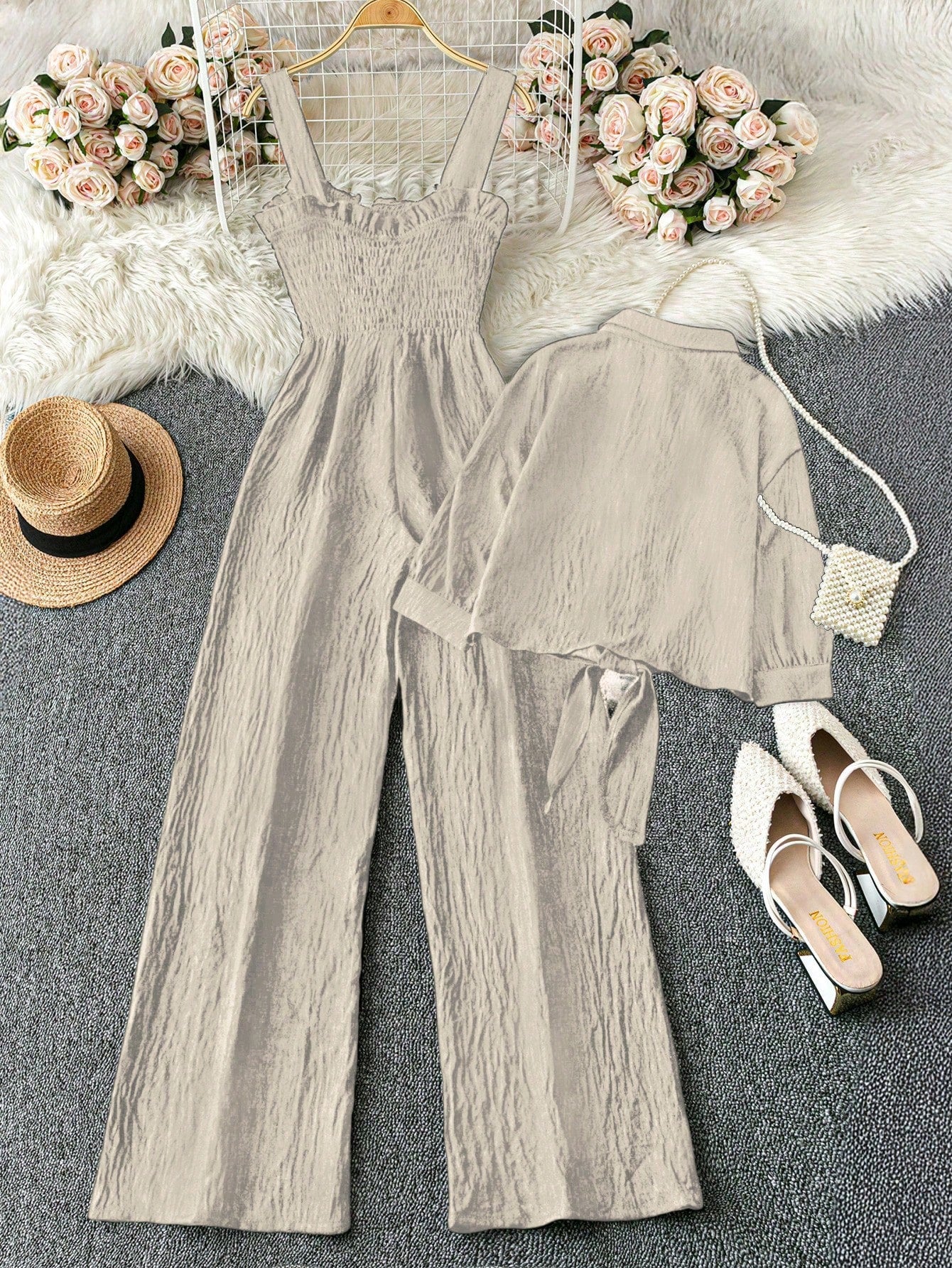 Women's Woven Leisure Vacation Summer Two Pieces Set shein