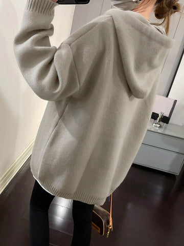 Cartoon Pattern Drop Shoulder Oversized Drawstring Hooded Sweater shein