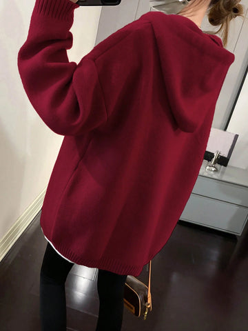 Cartoon Pattern Drop Shoulder Oversized Drawstring Hooded Sweater shein