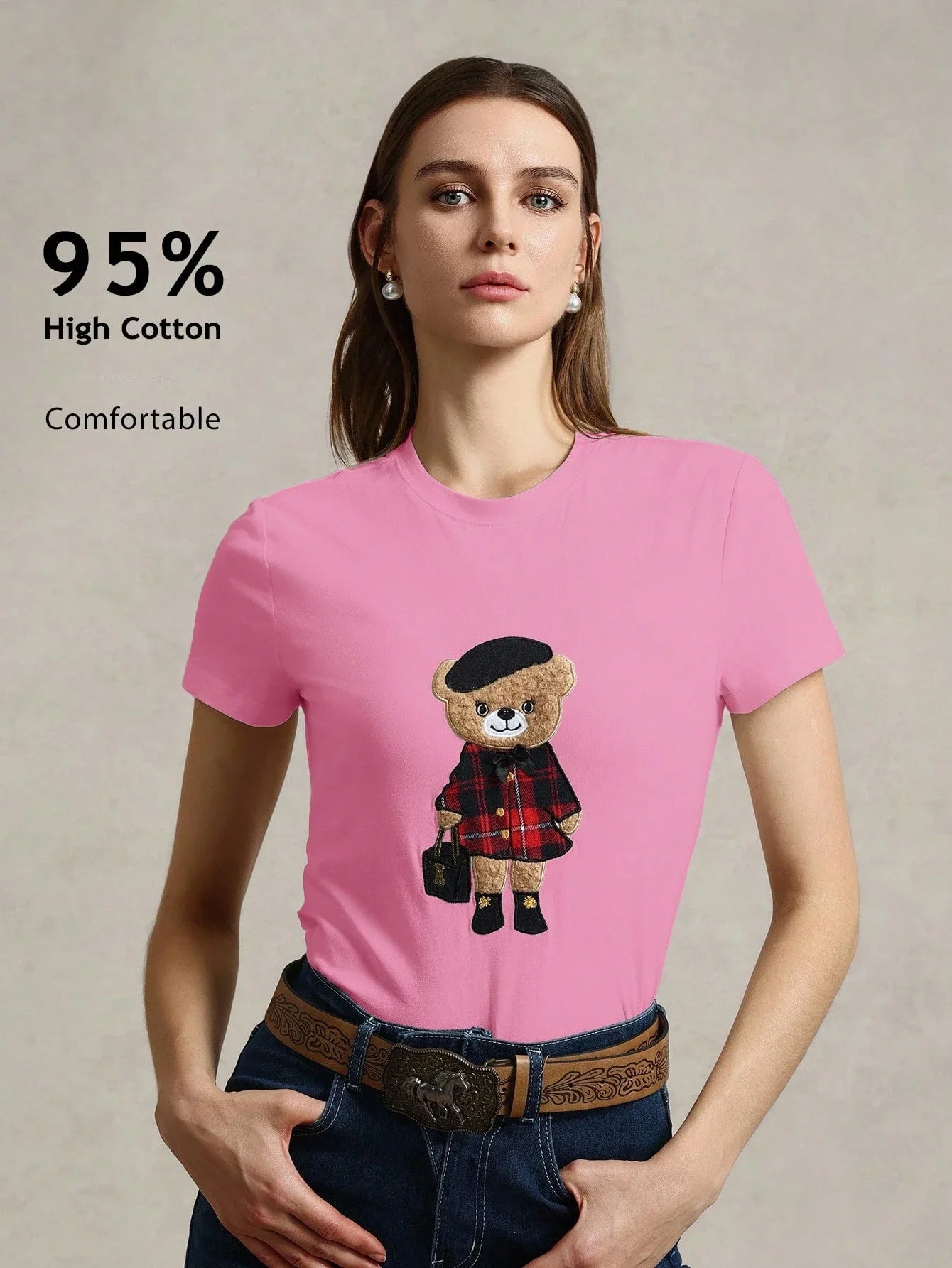 Casual Knit Crew Neck Short Sleeve Fitted Women T-Shirt shein