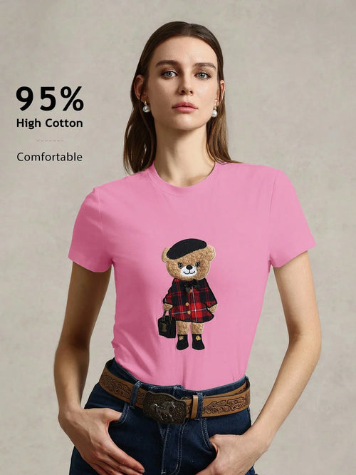 Casual Knit Crew Neck Short Sleeve Fitted Women T-Shirt shein