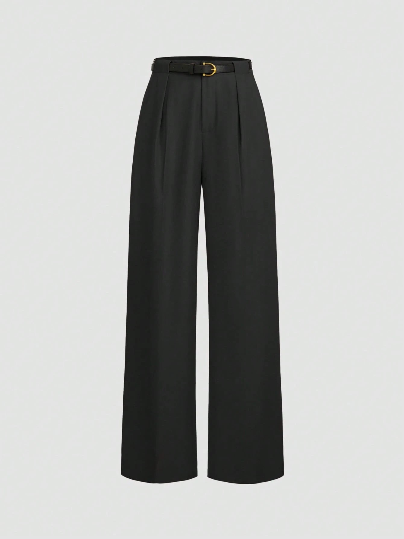Women's High-Waisted Loose Pleat Front Straight Leg Pants With Belt