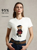 Casual Knit Crew Neck Short Sleeve Fitted Women T-Shirt shein